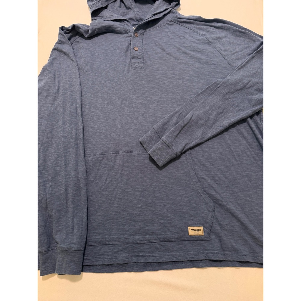 Wrangler Mens XXXL Blue Cotton Slub Long Sleeve Hooded Henley Shirt K82-25H